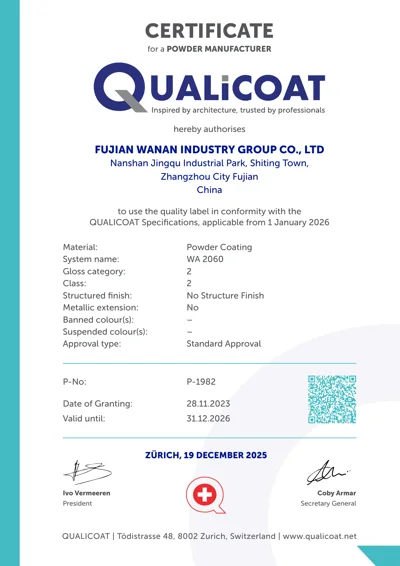 QUALICOAT Class 2 certificate